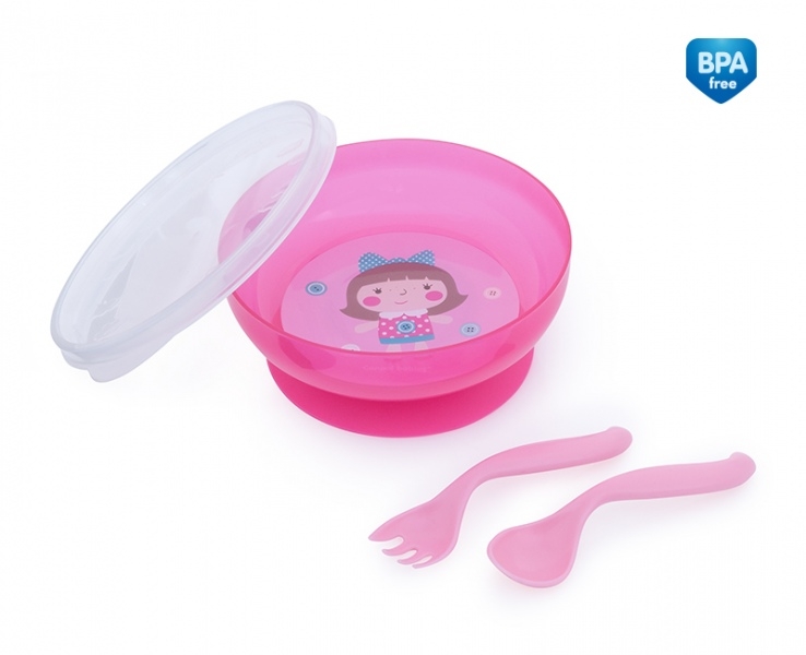 Canpol babies Uzatvárateľná miska s lyžičkou a vidličkou Toys - ružová