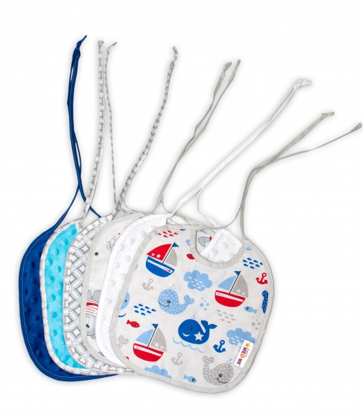 Baby Nellys  Detský podbradník obojstranný pre chlapčekov - Minky / bavlna, 5ks