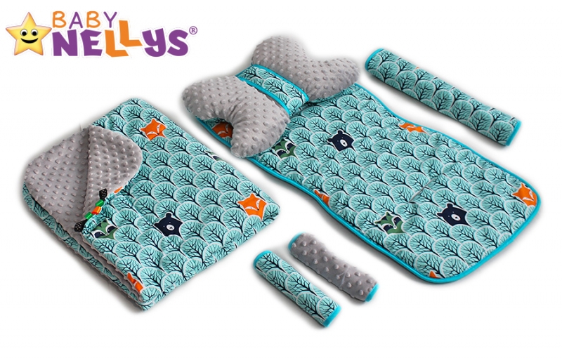 Baby Nellys Komplet do kočíka - podložka, polštářek, potah na popruhy a barierku č. 6