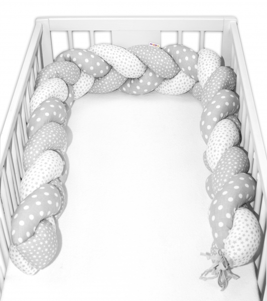 Mantinel Baby Nellys pletený vrkoč Bubble, Stars - sivá, biela, sivá (FARBY: SIVá, BIELA, SIVá,)