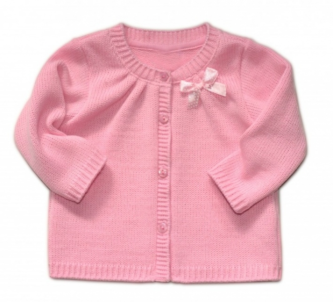 Dojčenský svetrík K-Baby s mašličkou - ružový, veľ. 74-#Velikost koj. oblečení;74 (6-9m)