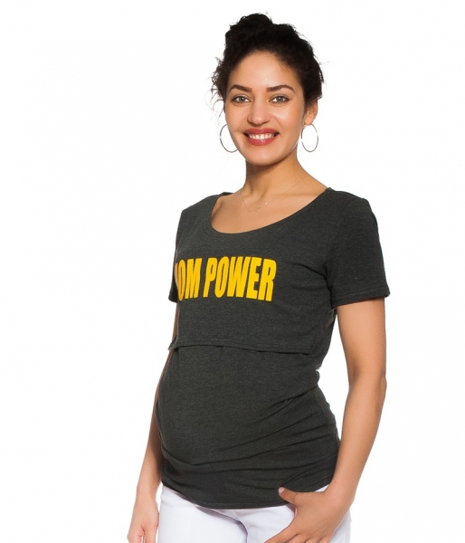 Be MaaMaa Tehotenské, dojčiace tričko - Mom power - grafitové