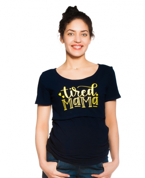 Be MaaMaa Tehotenské, dojčiace tričko - Tired Mama - granátové