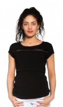 Be MaaMaa Tehotenské, dojčiace tričko s čipkou - čierne, veľ. XL