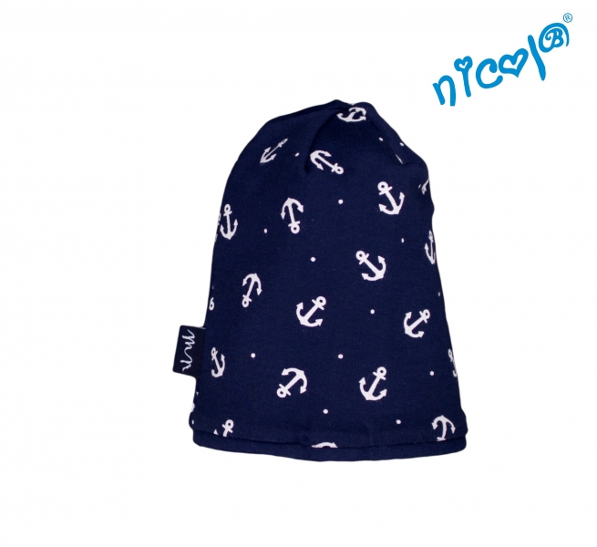 Dojčenská čiapočka Nicol, Sailor - tm. modrá s potlačou, veľ. 122/128