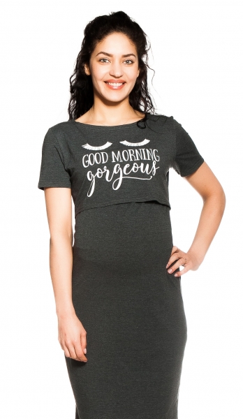 Be MaaMaa Tehotenská, dojčiaca nočná košeľa Gorgeous - grafitová, veľ. L/XL (FARBA: GRAFITOVá, VEľ.)