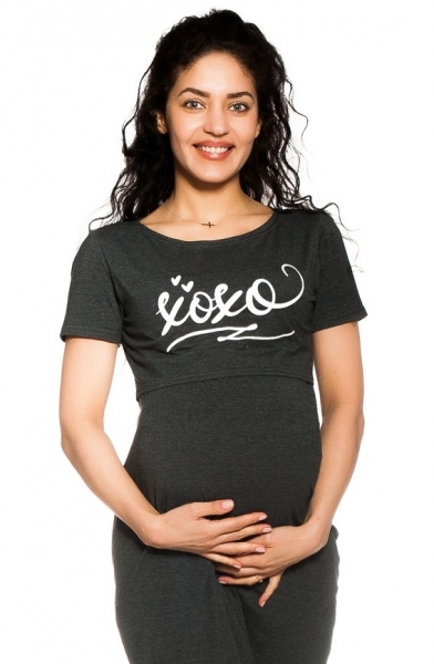 Be MaaMaa Tehotenská, dojčiaca nočná košeľa Xoxo - grafitová, veľ. L/XL (FARBA: GRAFITOVá, VEľ. L/XL,)
