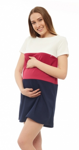 Tehotenské, dojčace šaty kr. rukáv - granátové