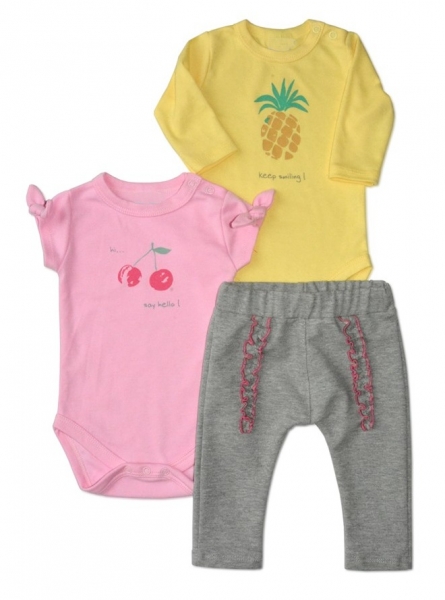 Súprava 1 x body dl. rukáv, 1 x body kr. rukáv + 1 x tepláčiky K-Baby - Keep smiling, veľ. 68