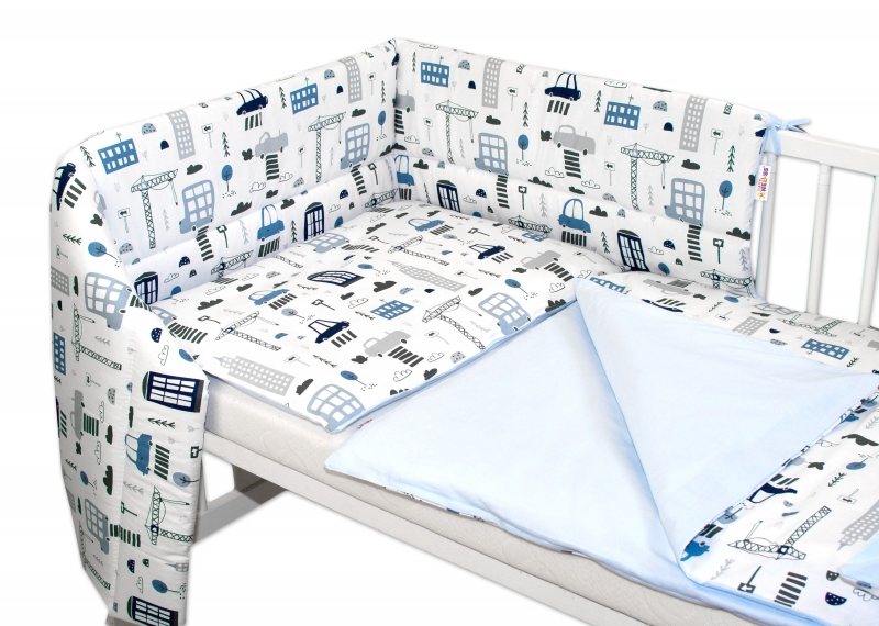3-dielna sada mantinel s obliečkami Baby Nellys, Mestečko - biela, 135 x 100