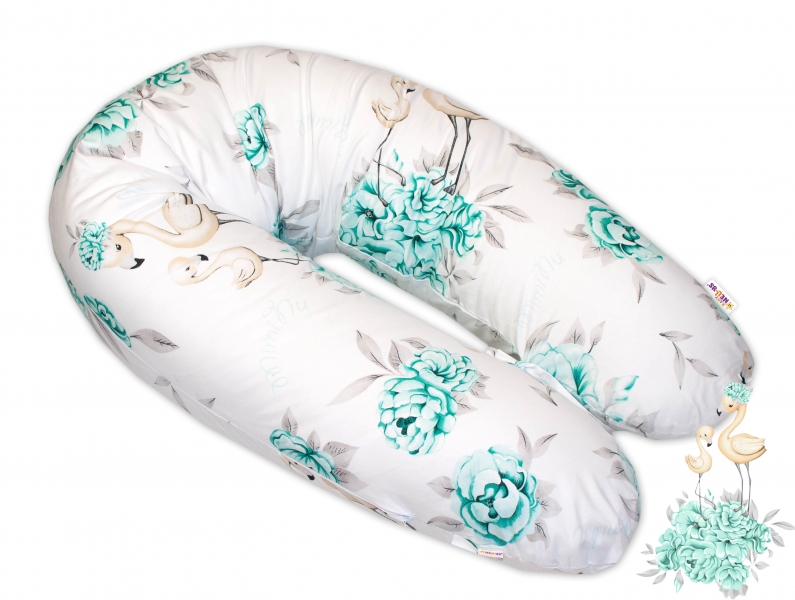 Bavlnený dojčiace vankúš - relaxačné poduška Baby Nellys, Plameniak - mätový