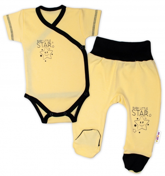 Baby Nellys 2-dielna sada body kr. rukáv + polodupačky, žltá - Baby Little Star-#Velikost koj. oblečení;50 (0-1m)