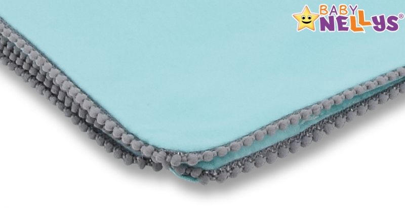 Baby Nellys Letná deka s mini brmbolcami, jersey, 100 x 75 cm - mätová/sivý lem