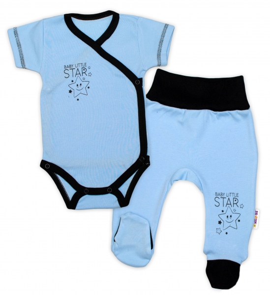 Baby Nellys 2-dielna sada body kr. rukáv + polodupačky, modrá - Baby Little Star, vel. 68-#Velikost koj. oblečení;68 (3-6m)