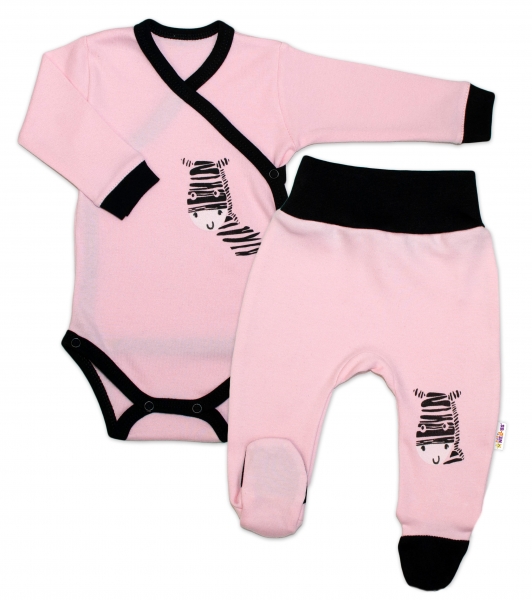 Baby Nellys 2-dielna sada body dl. rukáv + polodupačky, ružová - Zebra, veľ. 56