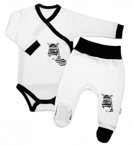 Baby Nellys 2-dielna sada body dl. rukáv + polodupačky, biela - Zebra, veľ. 50
