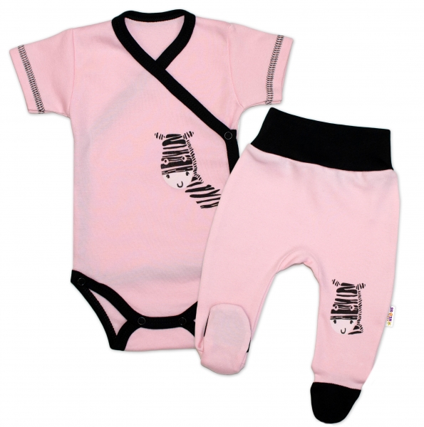 Baby Nellys 2-dielna sada body kr. rukáv + polodupačky, ružová - Zebra, veľ. 56