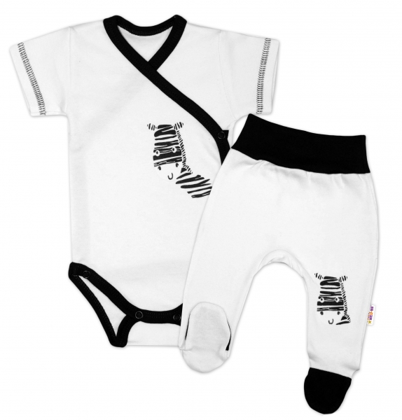 Kojenecká 2-dielna sada body kr. rukáv + polodupačky, bílá - Zebra, veľ. 68