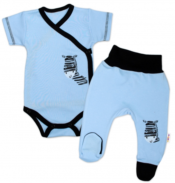 Kojenecká 2-dielna sada body kr. rukáv + polodupačky, modrá - Zebra, veľ 50