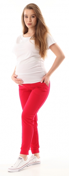 Tehotenské nohavice/tepláky Gregx, Vigo s vreckami - červené, veľ. S-#Velikosti těh. moda;S (36)