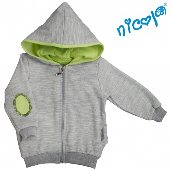 Mikina s kapucňou Nicol, zapinanie na zip, Boy - sivá/zelená, veľ. 98