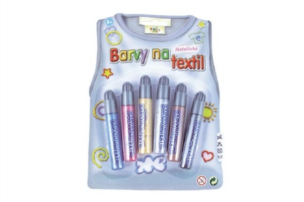 Farby na textil metalické 6ks na karte 14x20cm (1 KS, OD 3 LET, ROZMěR: 14X20CM)