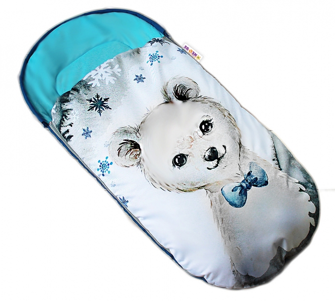 Detský fusak Baby Nellys WINTER LUXURY velvet, 105 x 55 cm - Mišo / tyrkys (MODEL: MíšA, VELVET)