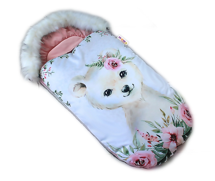 Fusak Baby Nellys Winter Friends Lux velvet s kožušinkou, 105x55 cm - medvíd./pudr. růžová