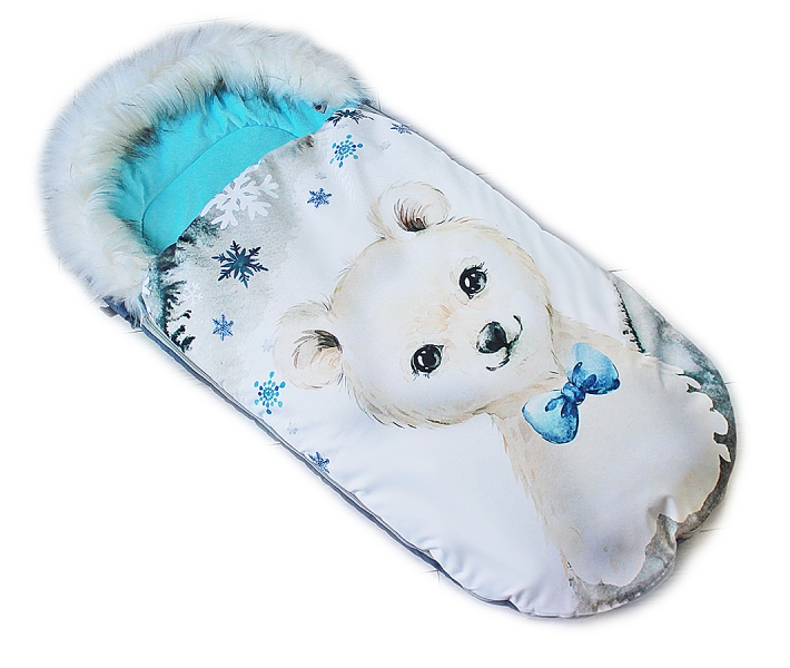 Fusak Baby Nellys Winter Friends Lux velvet s kožušinkou, 105x55 cm - medved./tyrkys