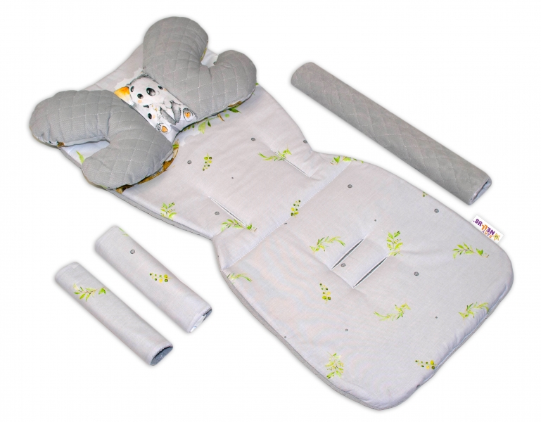 Oboustranny 5-ti dielny komplet do kočíka Velvet, Baby Nellys - Medvedík Koala, sivé