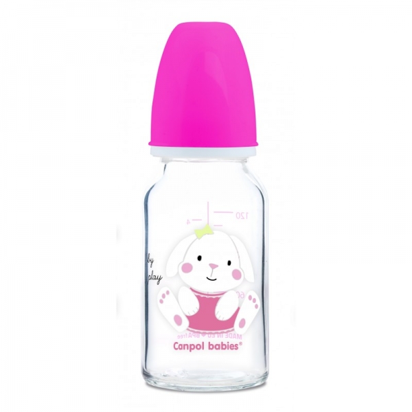 Sklenená fľaštička 120ml Canpol babies Sweet fun - ružová