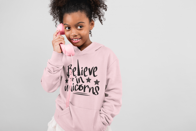 KIDSBEE Krásna detská dievčenská mikina s kapucňou Believe in Unicorns - ružová, veľ. 104