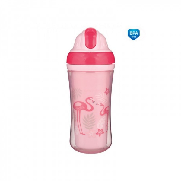 Canpol babies Športová fľaša sa slamkou Plameniaky - ružová, 260 ml (CANPOL BABIES, 260 ML, FARBA:)