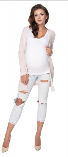 Tehotenský kardigan/sveter s opaskom - pudrová