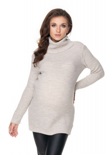 Be MaaMaa Dlhý tehotenský sveter - béžový-#Velikosti těh. moda;S/M