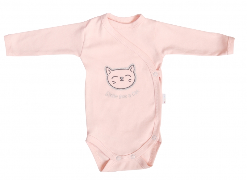 Kojenecké body Cat - dlhý rukáv - zapínanie bokom - ružové, veľ. 50