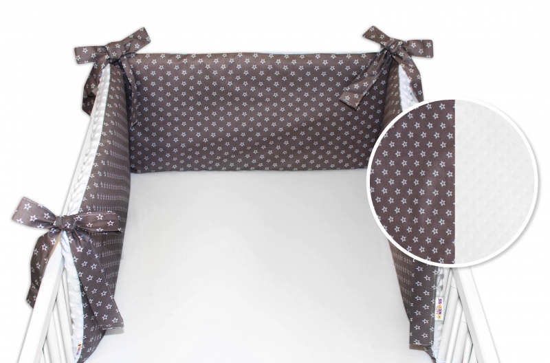 Baby Nellys Mantinel do postieľky 180x30 cm s Minky, hviezdičky biele