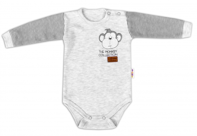 Baby Nellys Body dlhý rukáv Monkey - sv. šedý melírek, veľ. 86-#Velikost koj. oblečení;86 (12-18m)