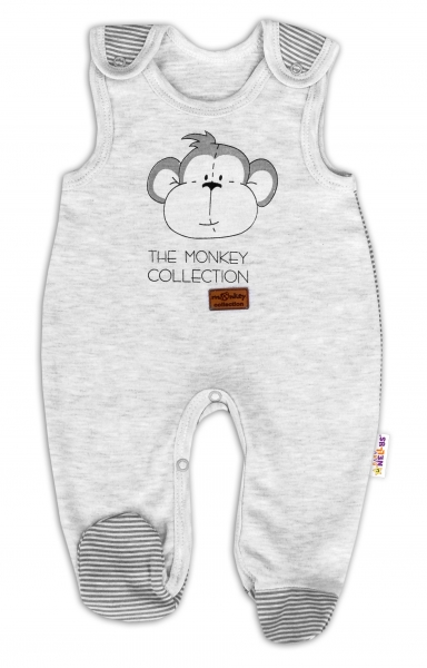 Dojčenské bavlnené dupačky Baby Nellys Monkey - sv. sivý melírek, veľ. 56