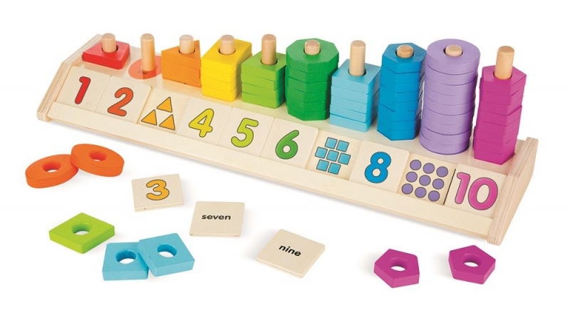 Melissa&amp;amp;Doug Drevená vzdelávacia hračka - počítanie, farby, tvary (VEK: 2 +, ROZM. 46 CM X 15 CM X)