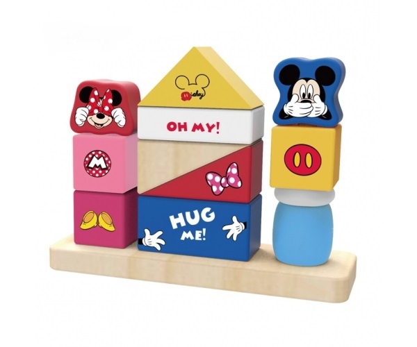Drevené kocky Disney s veselými motivy - Mickey Mouse (VEK: OD 18 MESIACOV, ROZMER: 18 X 13,5 X 6 CM)