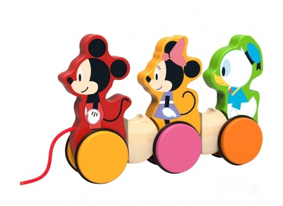 Drevená hračka Disney tahacia, Mickey, Minnie a Kačer Donald (VEK: OD 18+, ROZMER:  24 X 14 X 17 CM)