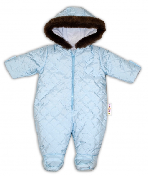 Kombinéza s kapucňou a kožušinkou Baby Nellys ®prošívaná - sv. modrá, veľ. 62 (VEľ. 62, FARBA: SV.)
