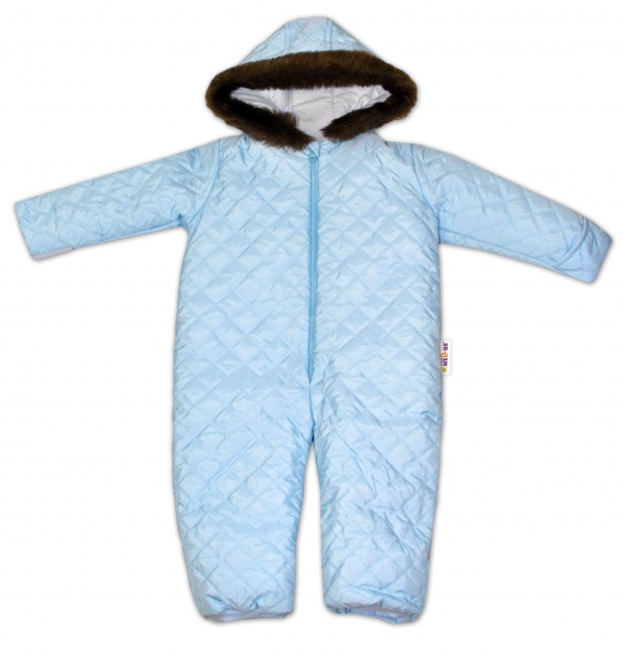Kombinéza s kapucňou a kožušinkou Baby Nellys ®prošívaná, bez šlapie - sv. modrá (VEľ. 74, FARBA: SV.)