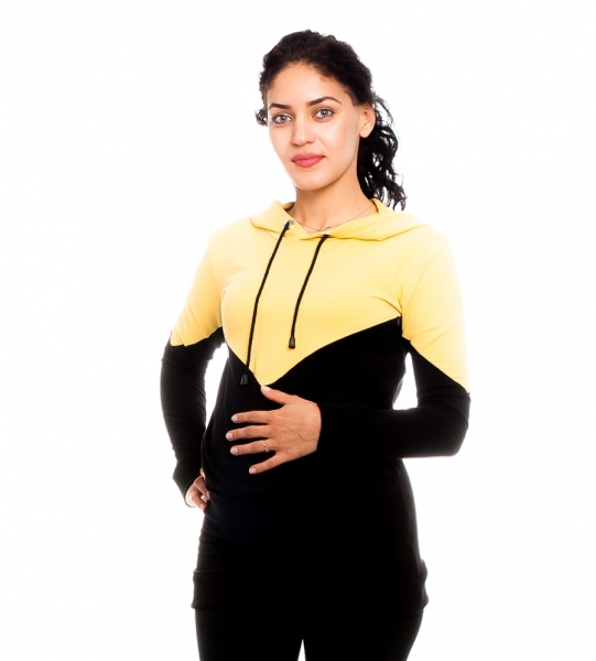 Tehotenské, dojčiace tričko/mikina s kapucňou, čierno/žltý