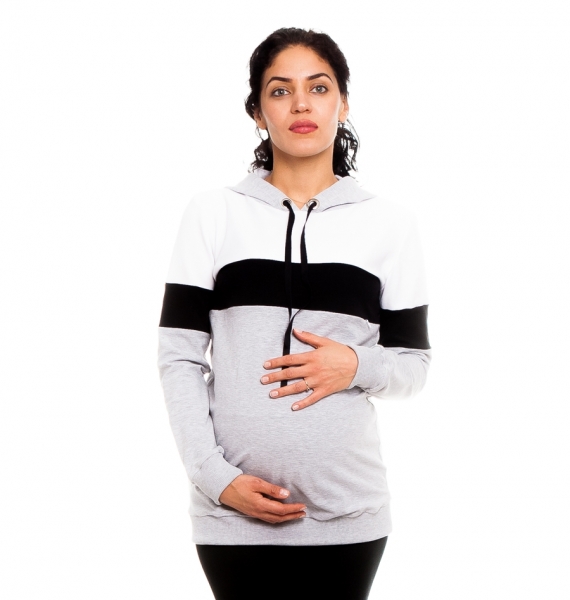 Tehotenské, dojčiace tričko/mikina Gladys, šedo-čierno-biela