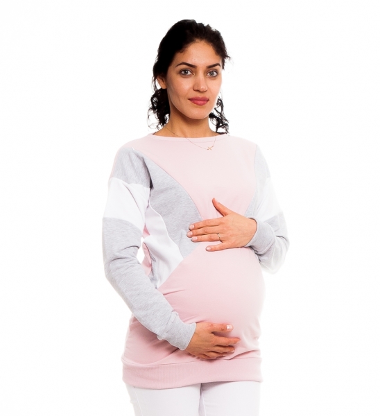 Be Maamaa Tehotenské, dojčiace tričko/mikina Kari, růžovo-šedo-biela, veľ. S-#Velikosti těh. moda;S (36)