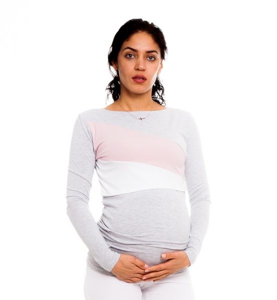 Tehotenské, dojčiace tričko Renada, šedo-biele-ružové