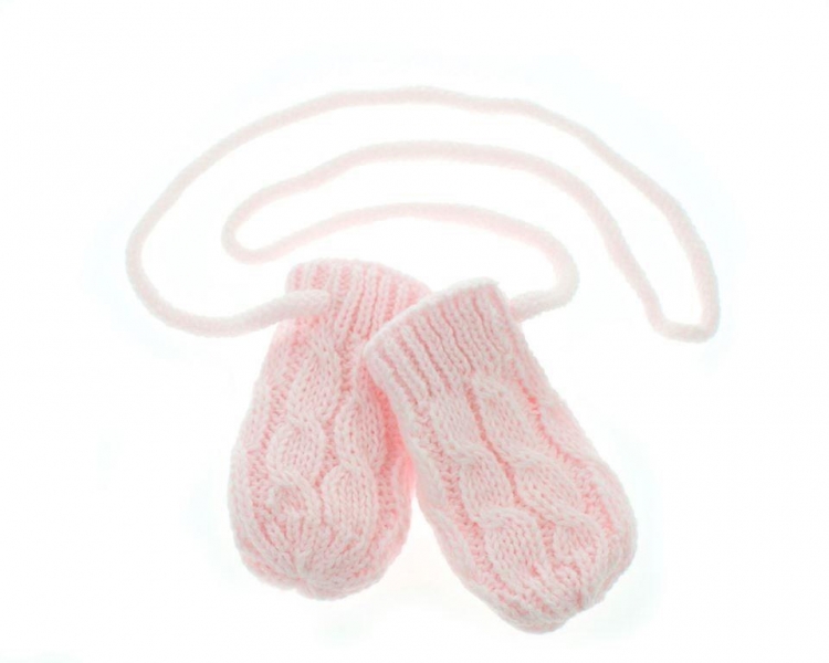 BABY NELLYS Zimné pletené dojčenské rukavičky so vzorom - sv. ružové-#Velikost koj. oblečení;56-68 (0-6 m)