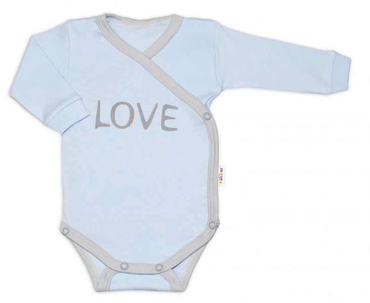 Kojenecké body dlhý rukáv Love - zapínanie bokom, modré, veľ. 62